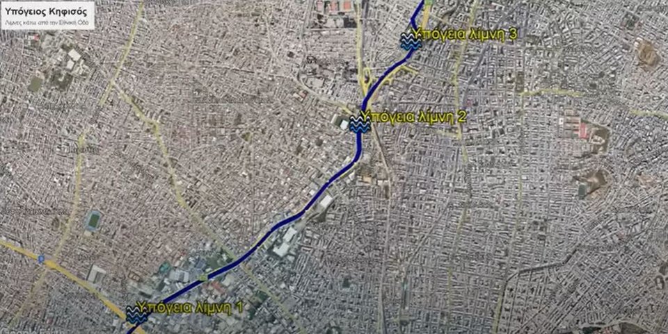 Η απεικόνιση των τριών λιμνών του Κηφισού πάνω στον χάρτη από τη «Γεωμυθική»