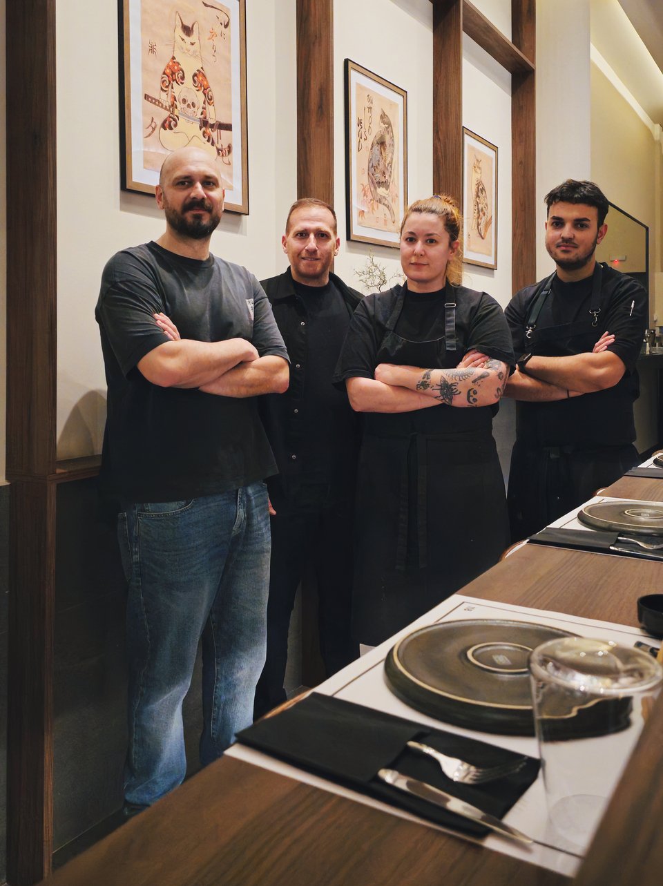 Οι ιδιοκτήτες του Ryōtei 118: ο σεφ Αντώνης Κουρκούτας, ο διατροφολόγος Ανδρέας Κωνσταντουδάκης και οι σεφ Κατερίνα Κουρμούλη και Γιάννης Νεζιράι