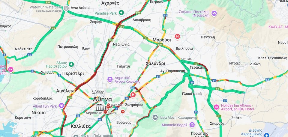 Η κίνηση στους δρόμους το μεσημέρι της Πέμπτης (13/3)