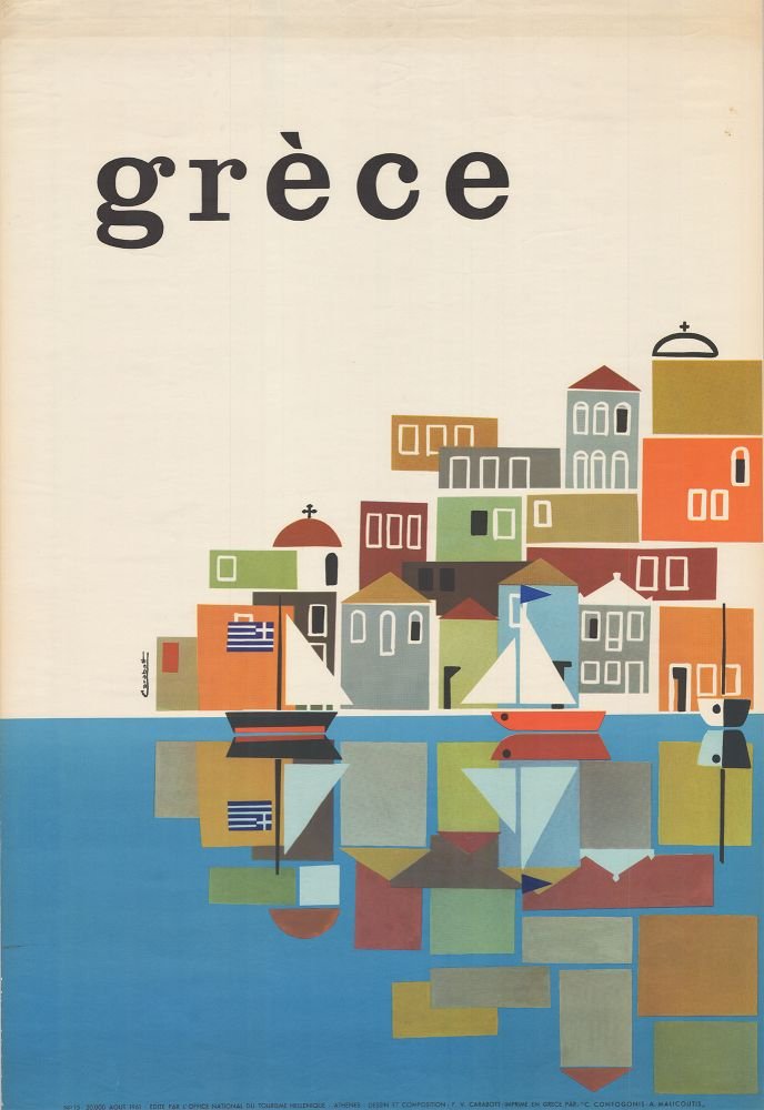 Αντανάκλαση [Σύμη]. Σύνθεση και σχεδιασμός: Φρέντι Κάραμποτ. Αφίσα του ΕΟΤ, 1961.