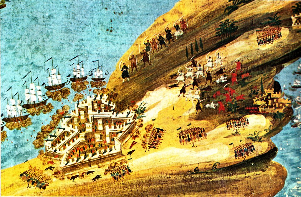 Υδατογραφία των Δ. Ζωγράφου - Ι. Μακρυγιάννη με θέμα τις μάχες της Κρήτης. Μεταξύ άλλων στο υπόμνημα: " Η νήσος Κρήτη με τα κάστρα της και τα χωριά της. Πολεμούν οι Έλληνες και από μέσα απ' τα φρούρια οι Τούρκοι"/ wikipedia
