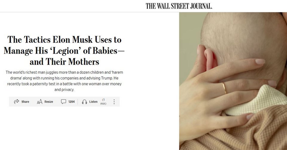 Το εκτενές ρεπορτάζ της Wall Street Journal για τη «λεγεώνα» των μωρών του Έλον Μασκ