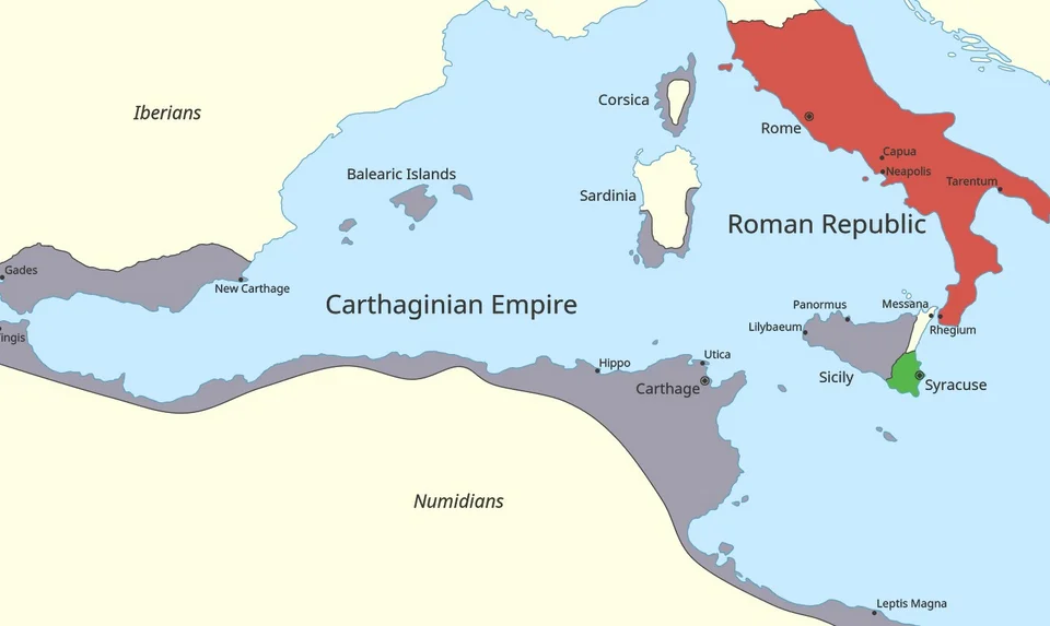 Mε γκρι χρώμα η αυτοκρατορία της Καρχηδόνας πριν το ξέσπασμα του πρώτου καρχηδονιακού πολέμου