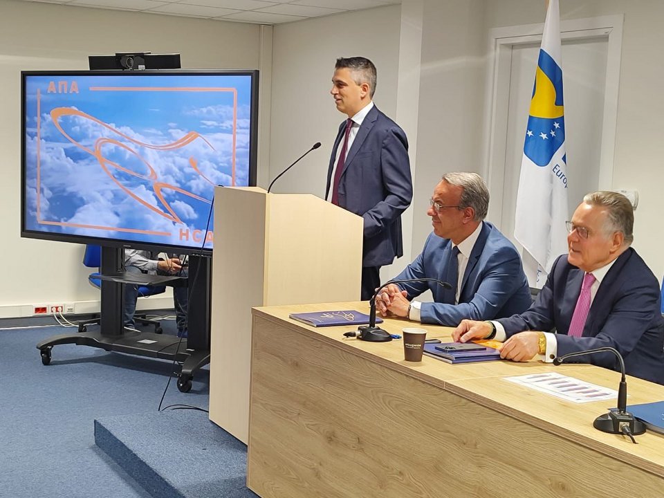 Ο υπουργός Υποδομών και Μεταφορών, Χρίστος Δήμας μιλά σε εκδήλωση της Αρχής Πολιτικής Αεροπορίας