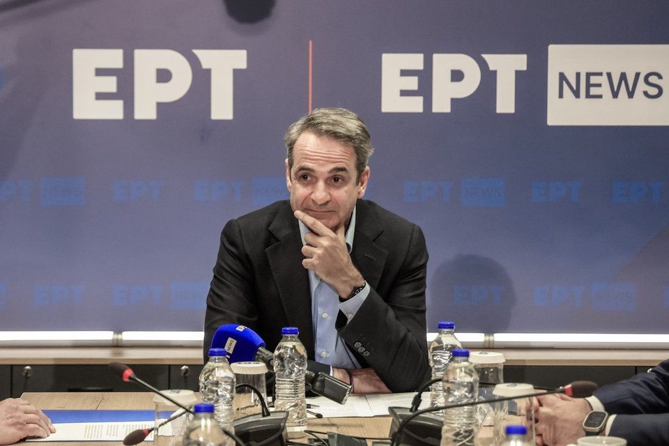 O Kυριάκος Μητσοτάκης στην ΕΡΤ / Φωτογραφία: Eurokinissi
