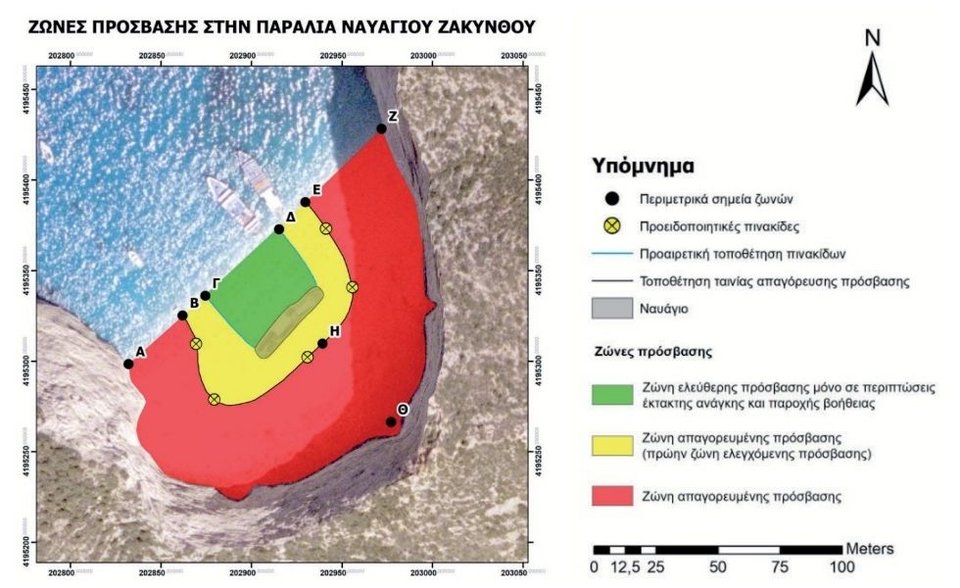 Οι ζώνες πρόσβασης στην παραλία Ναυαγίου Ζακύνθου