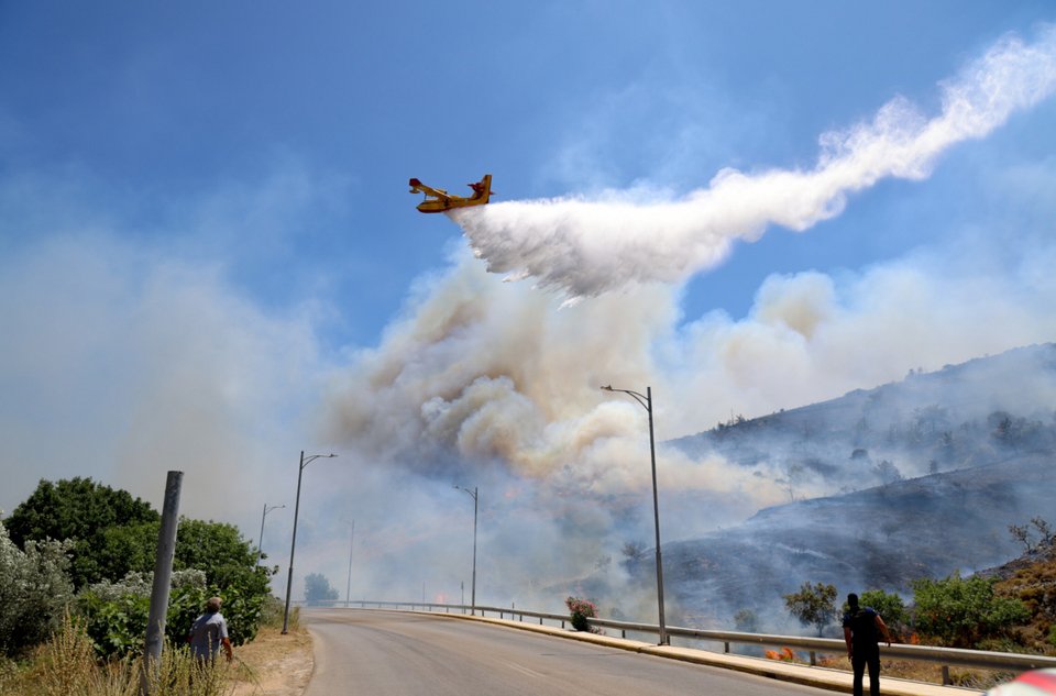 Αεροσκάφος τύπου καναντέρ κάνει ρίψη νερού πάνω από την πυρκαγιά στη Χίο / Intime