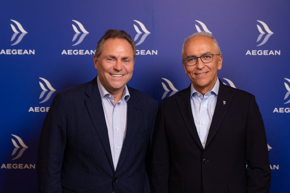 O πρόεδρος της Aegean Ευτύχης Βασιλάκης και ο CEO, Δημήτρης Γερογιάννης