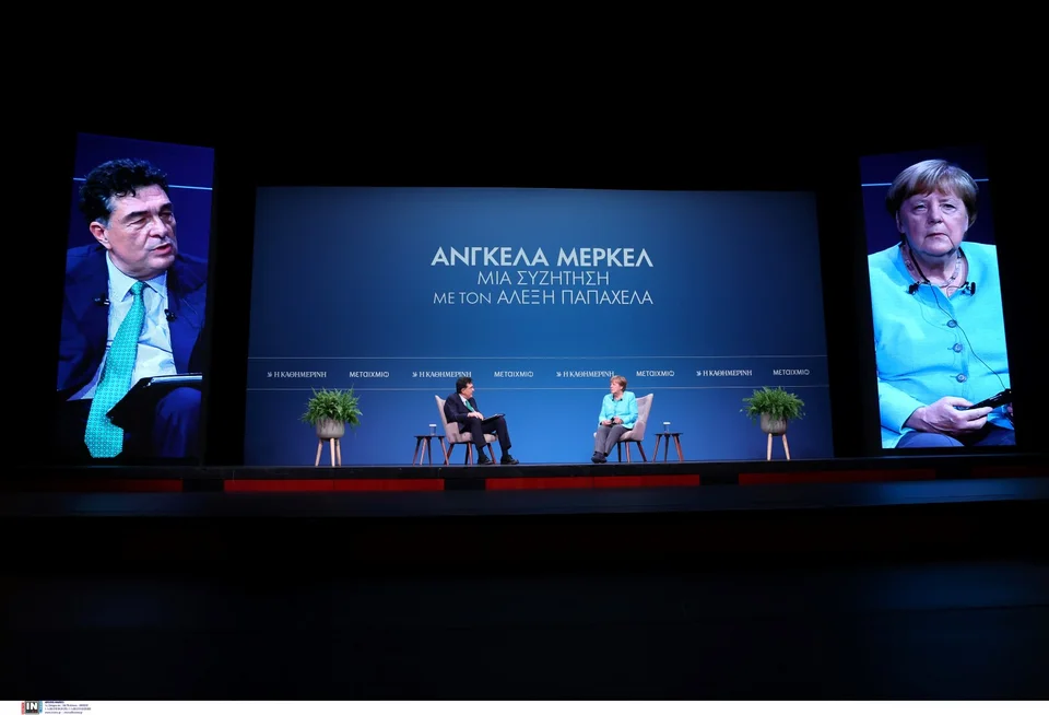 Η Άνγκελα Μέρκελ στην εκδήλωση της «Καθημερινής» με τον Αλέξη Παπαχελά / Φωτογραφία: Intimenews/ΒΛΑΣΣΟΠΟΥΛΟΥ ΙΣΜΗΝΗ