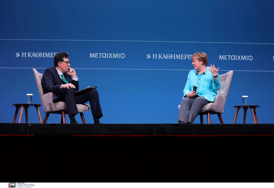 Η Άνγκελα Μέρκελ στην εκδήλωση της «Καθημερινής» με τον Αλέξη Παπαχελά / Φωτογραφία: Intimenews/ΒΛΑΣΣΟΠΟΥΛΟΥ ΙΣΜΗΝΗ