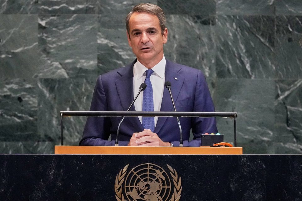 Ο Κυριάκος Μητσοτάκης στο βήμα του ΟΗΕ / Φωτογραφία: AP Photo / Richard Drew