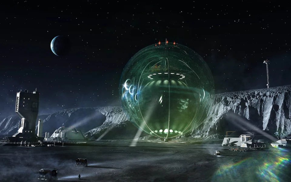 Καλλιτεχνική απεικόνιση της γυάλινης σεληνιακής κατοικίας