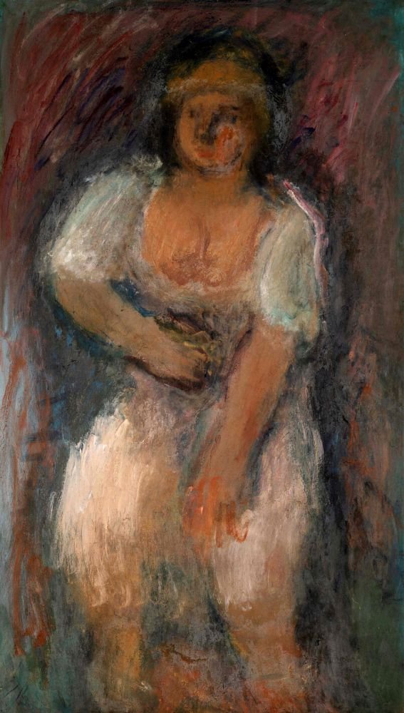 Ελαιογραφία του Γιώργου Μπουζιάνη (1885-1959),  η Καθιστή Γυναίκα