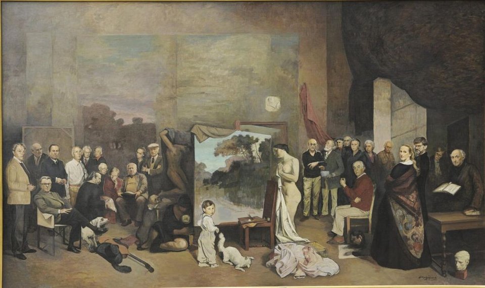 Κωνσταντίνος Μαλάμος (1913 - 2007) Ομαδική προσωπογραφία, 1984 - 1989 Λάδι σε μουσαμά, 200 x 335 εκ. Δωρεά του καλλιτέχνη Αρ. Έργου: Π.9976