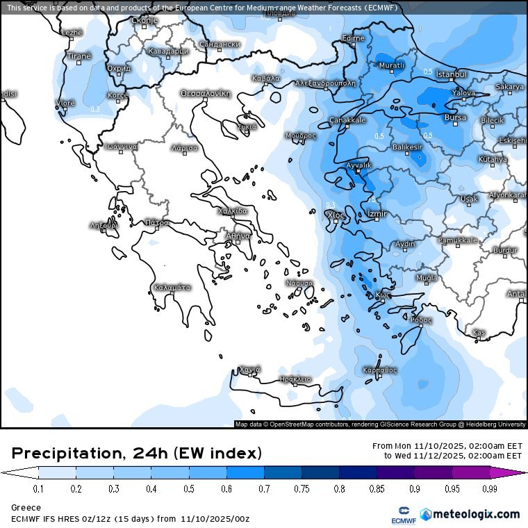 Ο χάρτης από τη Δευτέρα στις 2 ως την Τρίτη στις 2 