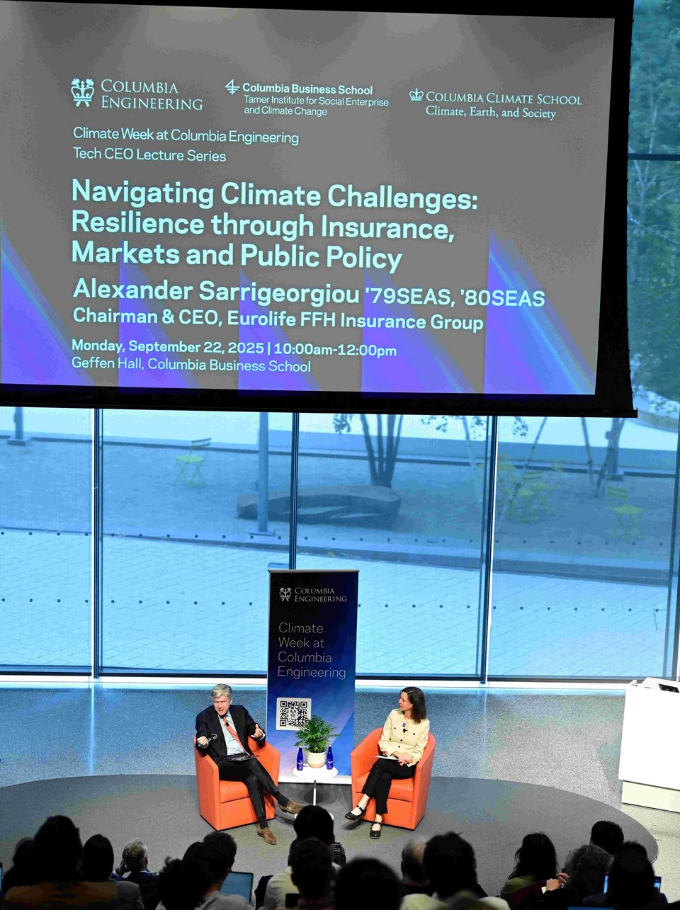 Ο Αλέξανδρος Σαρρηγεωργίου, Πρόεδρος &amp; Διευθύνων Σύμβουλος της Eurolife FFH, συνομιλεί με την Alexis Abramson, Κοσμήτορα του Climate School, για την ασφάλιση, την Τεχνητή Νοημοσύνη και την ανθεκτικότητα  
