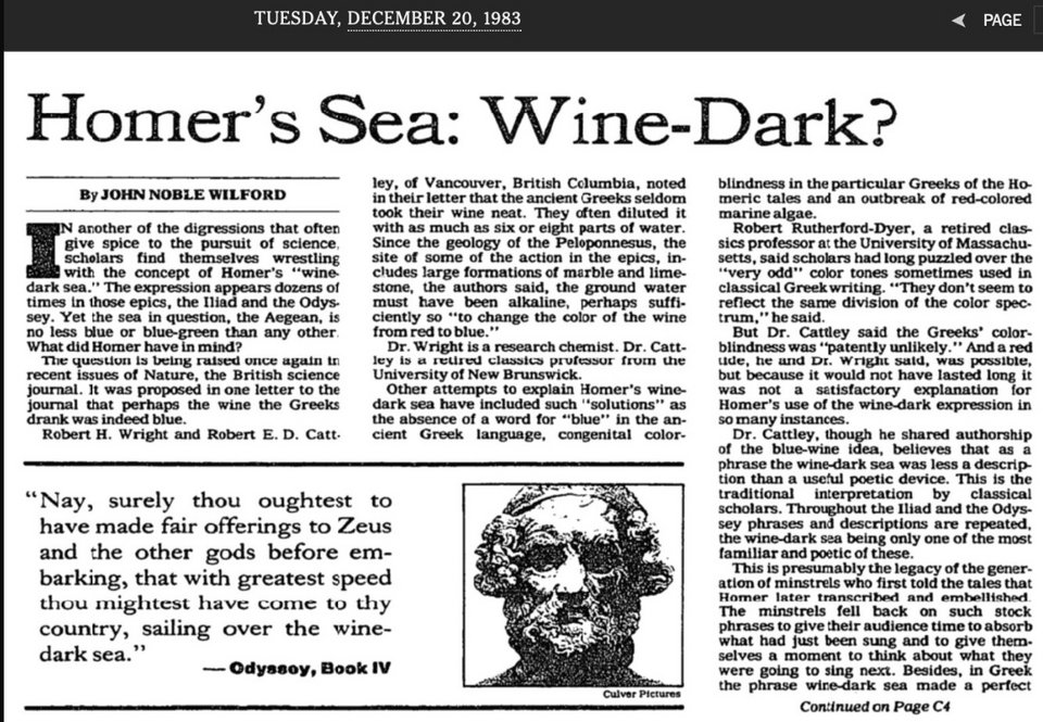 Το περίφημο «οἶνοψ πόντος» του Ομήρου —η «θάλασσα με το χρώμα του κρασιού»— έγινε σύμβολο μιας υποτιθέμενης αισθητηριακής τύφλωσης / WIKIPEDIA