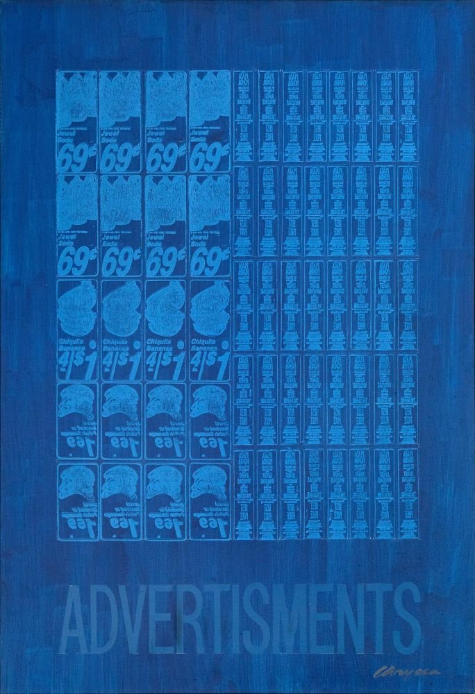 «Advertisements» της Ελληνο-Αμερικανίδας καλλιτέχνιδας Chryssa, λάδι σε μουσαμά, 129,5 x 88,5 cm, Εκτίμηση €60.000-80.000