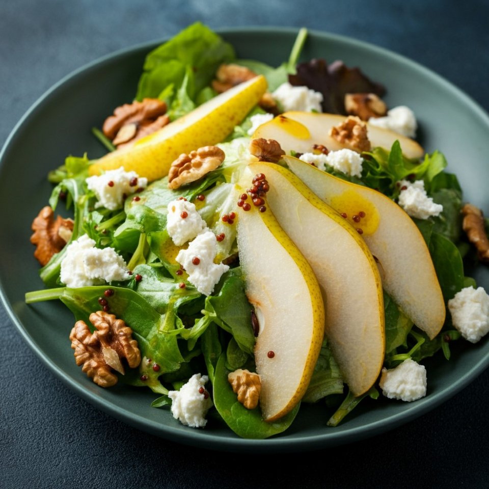 Σαλάτα με ανθότυρο, αχλάδι, καρύδι