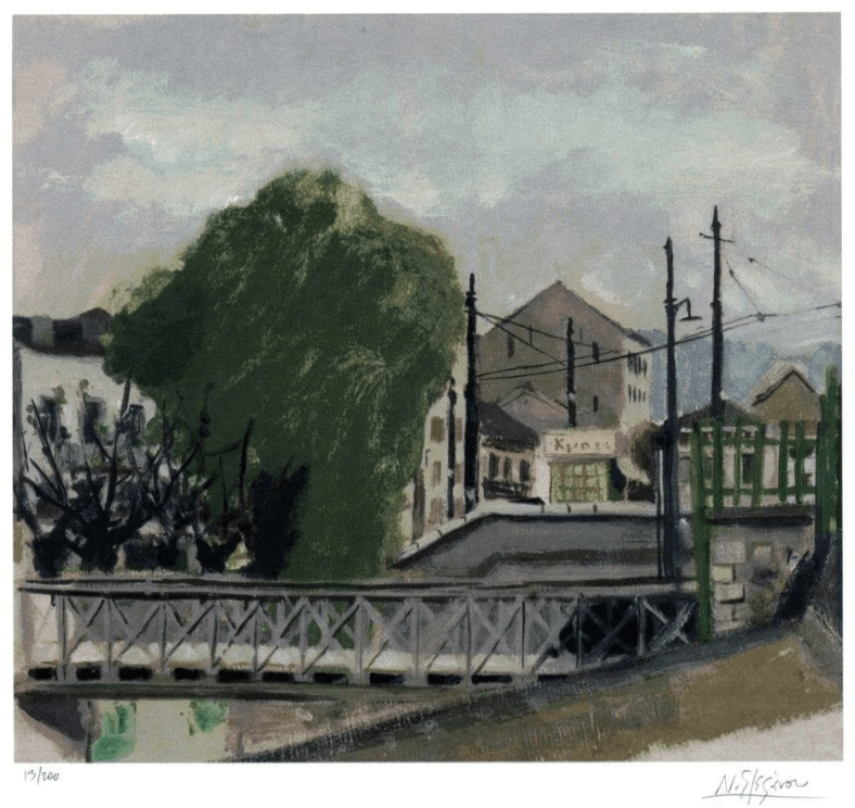 “Γέφυρα”-Συλλεκτική μεταξοτυπία, υπογεγραμμένη και αριθμημένη από τον Νίκο Στεφάνου