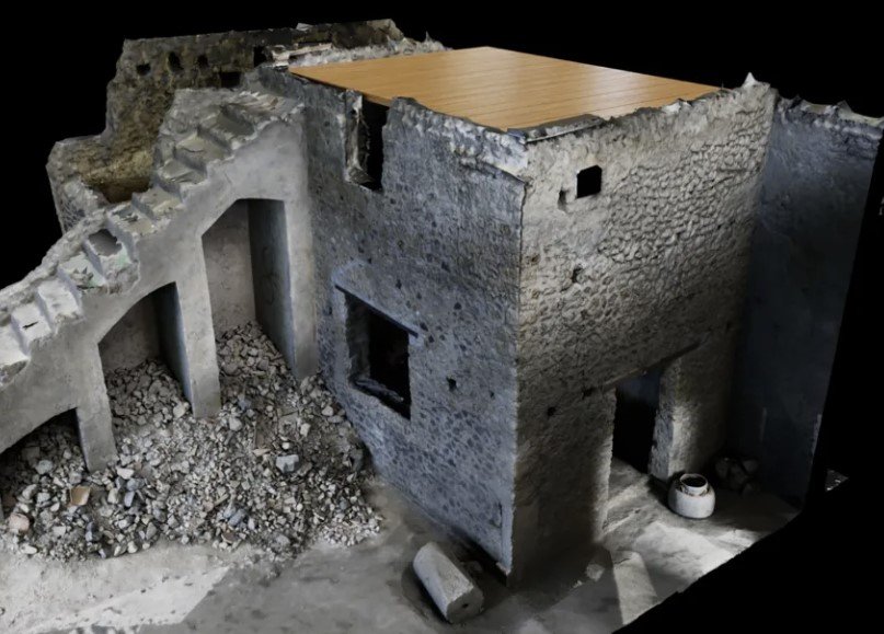 Στην πολυτελή κατοικία που οι αρχαιολόγοι ονομάζουν Casa del Tiaso, μια επιβλητική λίθινη σκάλα ανέβαινε μέχρι έναν χαμένο πλέον όροφο και σταματούσε απότομα μπροστά στο κενό / Susanne Muth / Dirk Mariaschk / Elis Ruhemann / Pompeii Reset Project / Humboldt University of Berlin