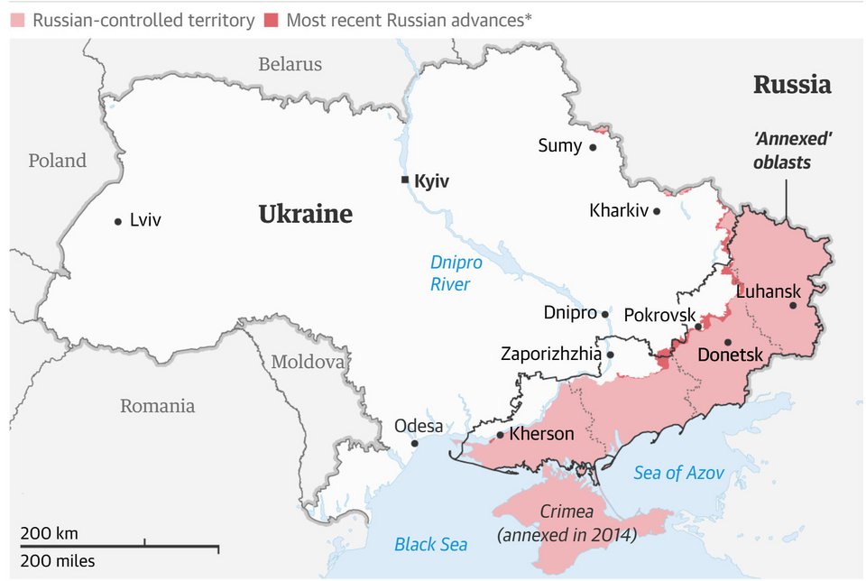 Τα ουκρανικά εδάφη που ελέγχει η Ρωσία / Γράφημα από τον Guardian
