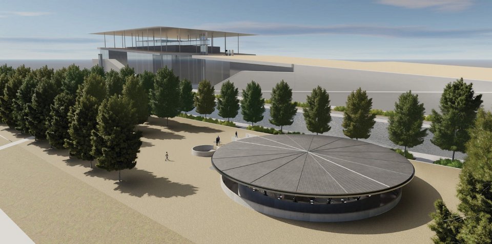 Εξωτερική άποψη του υπό κατασκευή μουσειακού κελύφους. Φωτορεαλιστική απεικόνιση