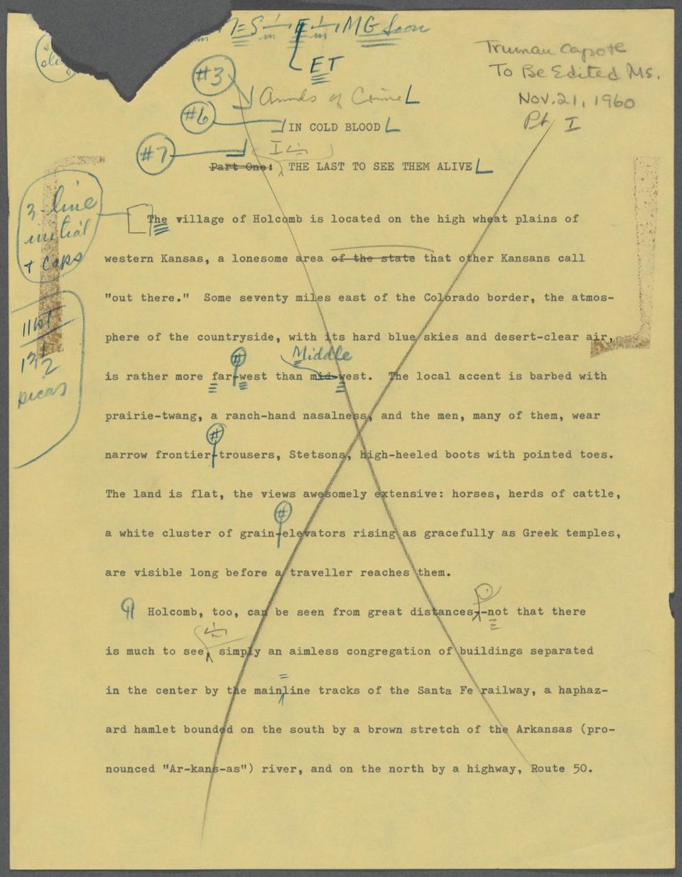 Χειρόγραφο με σημειώσεις του Τρούμαν Καπότε για το «In Gold Blood»