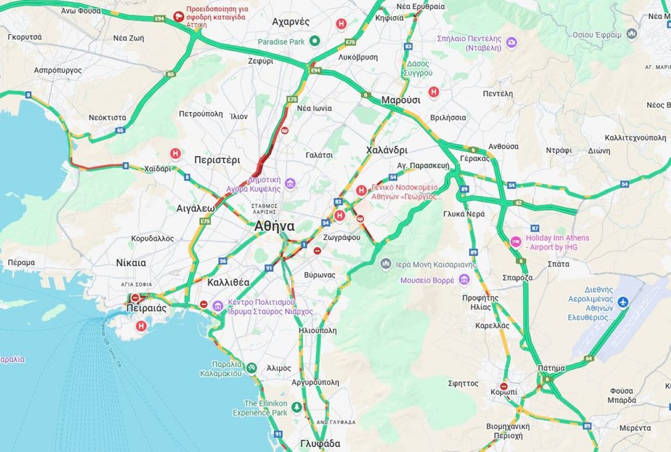Η κίνηση στους δρόμους μέχρι τις 8:50 / Φωτογραφία: Google Maps