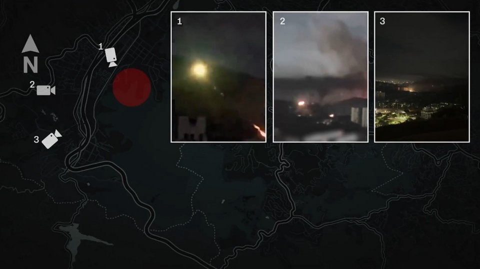 Στιγμιότυπο του CNN που δείχνει την ανταλλαγή πυρών μεταξύ των αμερικανικών δυνάμεων και της άμυνας της Βενεζουέλας