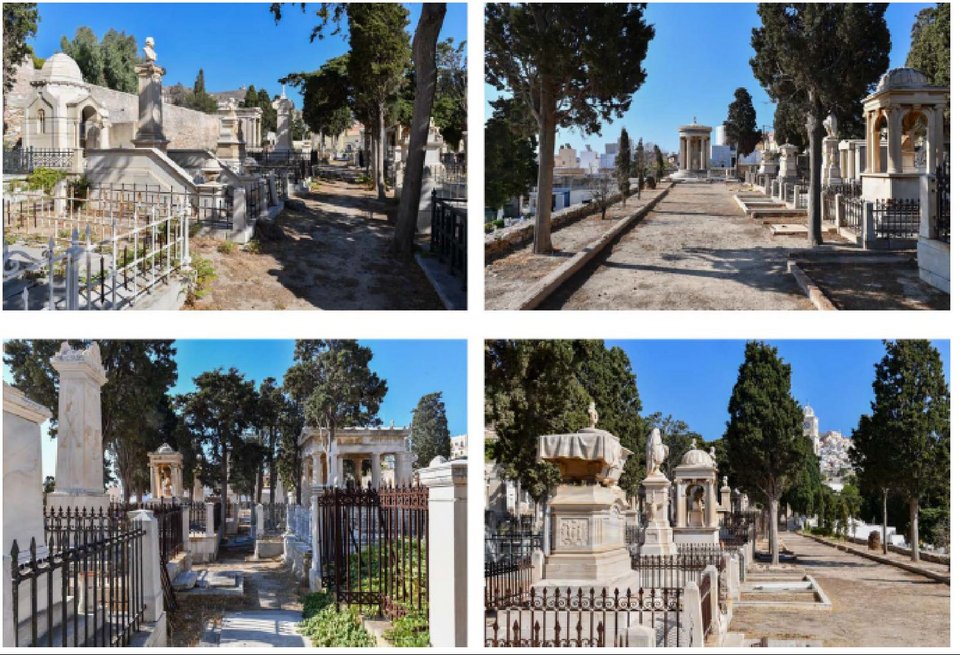 Άποψη του ταφικού γλυπτός διάκοσμος στο κοιμητήριο Αγίου Γεωργίου 