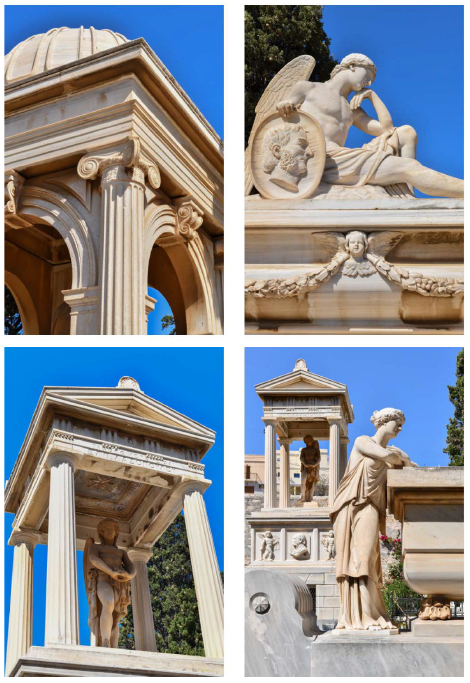 Λεπτομέρειες από ταφικό γλυπτό διάκοσμο στο κοιμητήριο Αγίου Γεωργίου