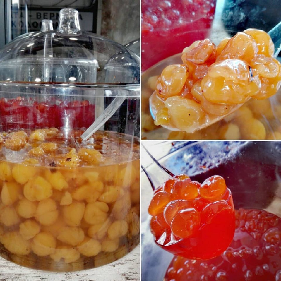 Γλυκά του κουταλιού από τον Αργουδέλη: Με κάστανο (αριστερά και πάνω δεξιά) και με κεράσι / Φωτογραφία: Αργουδέλης/Facebook