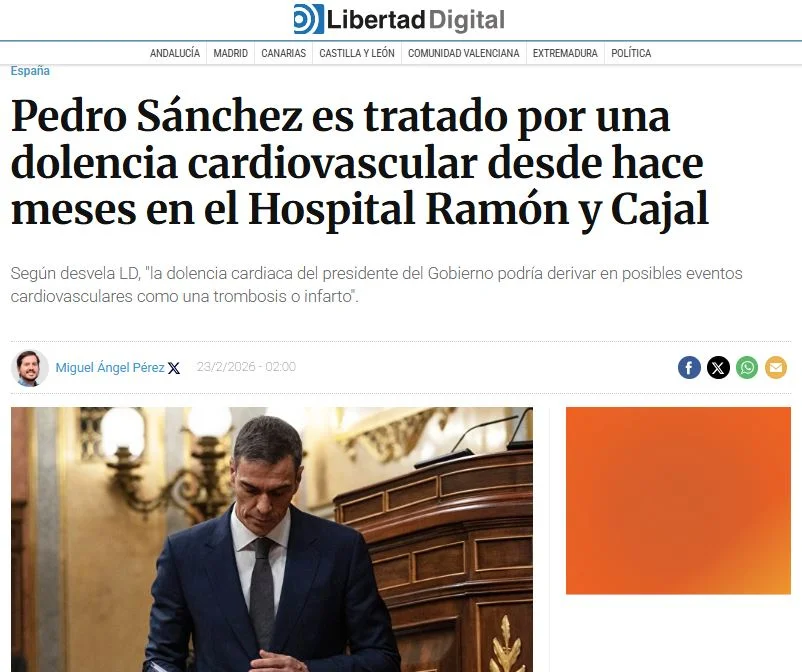 Το δημοσίευμα που πυροδότησε τις φήμες για την υγεία του Ισπανού πρωθυπουργού, Πέδρο Σάντσεθ 