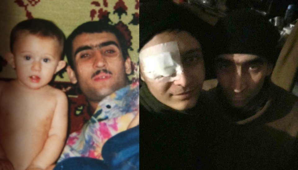 Ο Μιχαήλ με τον γιο του, πριν από χρόνια και μετά, στα υπόγεια του Αζοφστάλ