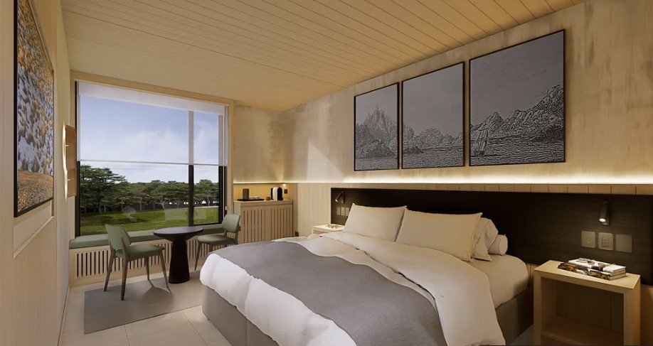 Στη Χιλή, το The Cormorant at 55 South, που ανοίγει τον Νοέμβριο στο Πουέρτο Ουίλιαμς της Παταγονίας, διεκδικεί τον τίτλο του νοτιότερου ξενοδοχείου στον κόσμο, με 150 δωμάτια / The Cormorant at 55 South