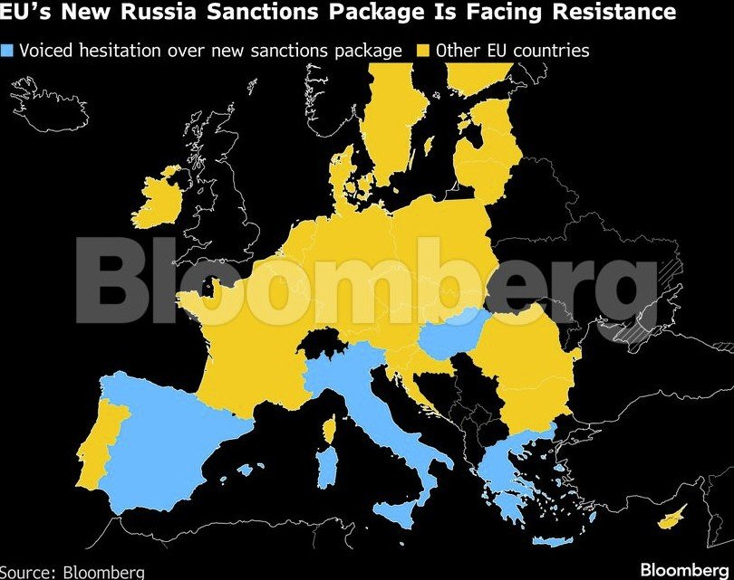 Χάρτης με τις χώρες της ΕΕ που εκφράζουν επιφυλάξεις σχετικά με το νέο πακέτο κυρώσεων κατά της Ρωσίας
