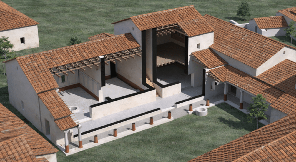 Αξονομετρική τομή αναπαράστασης της Κεντρικής Πτέρυγας από την πλευρά της αυλής