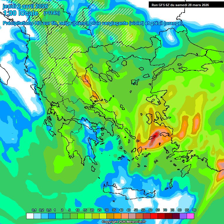 Χάρτης βροχοπτώσεων Πρωταπριλιάς από τα δύο βασικά μοντέλα (ECMWF και GFS)