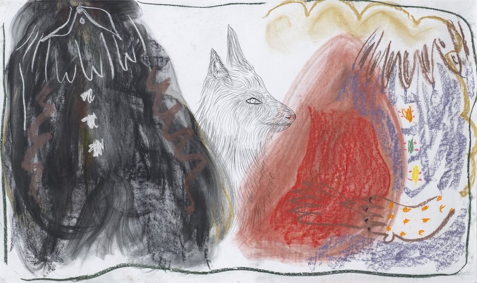  Ευγενία Βερελή, Το φορτηγό με τα κοστούμια, 2025. Κάρβουνο, μολύβι και ξηρό παστέλ σε χαρτί 90 × 150 εκ. Παραχώρηση της καλλιτέχνιδας και της CITRONNE Gallery  