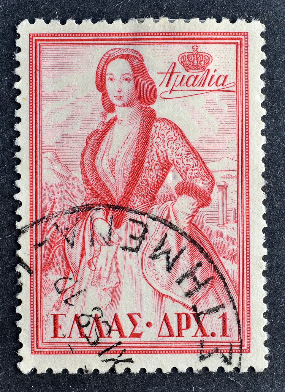 Γραμματόσημο που απεικονίζει τη βασίλισσα Αμαλία, περίπου το 1957