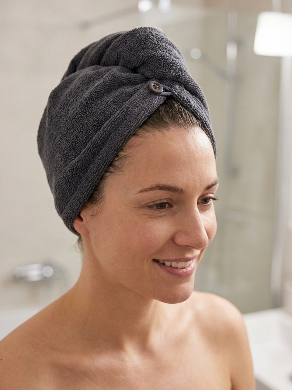 Γυναίκα με πετσέτα στα μαλλιά της, μετά το λούσιμο / Φωτογραφία: Sutterstock