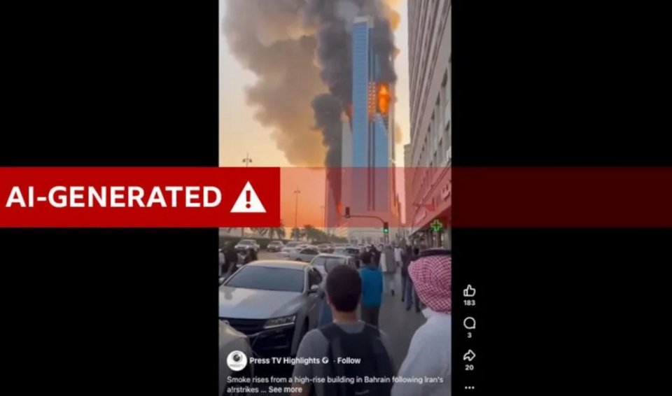To βίντεο που δημιουργήθηκε από τεχνητή νοημοσύνη και απεικονίζει έναν ουρανοξύστη που φλέγεται στο Μπαχρέιν