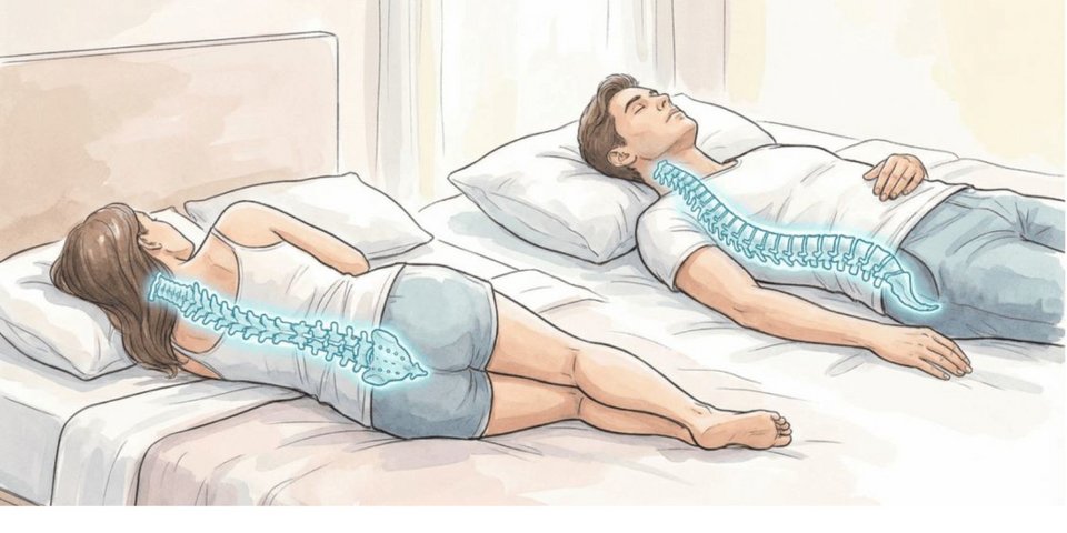 Ο ύπνος στα πλάγια, με μαξιλάρι ανάμεσα στα γόνατα βοηθά στη διατήρηση της σωστής ευθυγράμμισης της σπονδυλικής στήλης / Φωτογραφία: Screenshot