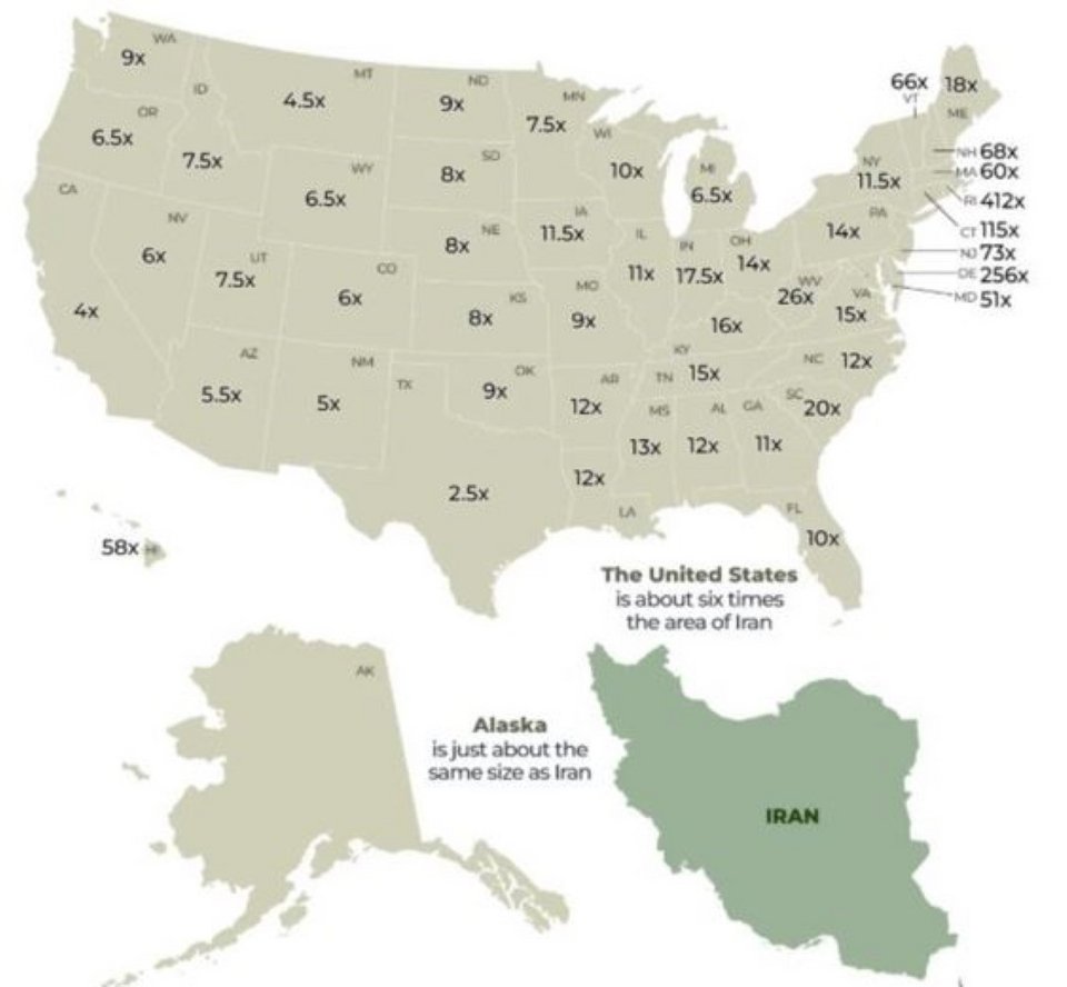Το Ιράν σε σχέση με την Αλάσκα. / Φωτογραφία:X (Πρώην Twitter)