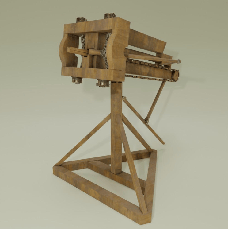 Ο «πολυβόλος» ήταν μια εξελιγμένη πολιορκητική μηχανή που μπορούσε να εκτοξεύει διαδοχικά πολλαπλά βλήματα, λειτουργώντας με ένα σύστημα αλυσίδων και γραναζιών αντί για την παραδοσιακή τάση σχοινιών / FACEBOOK 