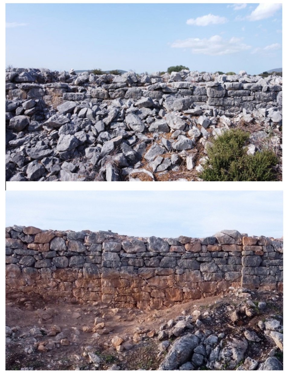 Τμήμα του τείχους δυτικά της Νότιας Πύλης πριν και μετά τις εργασίες αποκατάστασης 