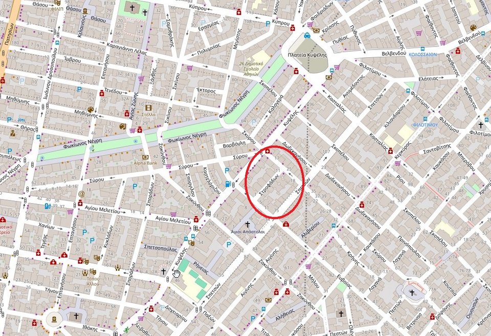 Οι οδοί όπου έρεε ο σχιστόλιθος στην Κυψέλη / wiki.openstreetmap.org