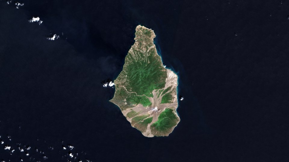 Το νησί Μονσεράτ στην Καραϊβική Θάλασσα με δορυφορική εικόνα στις 28 Μαρτίου 2019