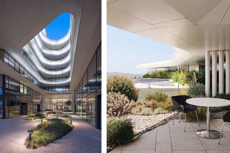 Ο σχεδιασμός δημιουργεί ένα σύγχρονο περιβάλλον εργασίας, συνδυάζοντας ευελιξία και χώρους που προάγουν την ιδιωτικότητα και τη συνεργασία